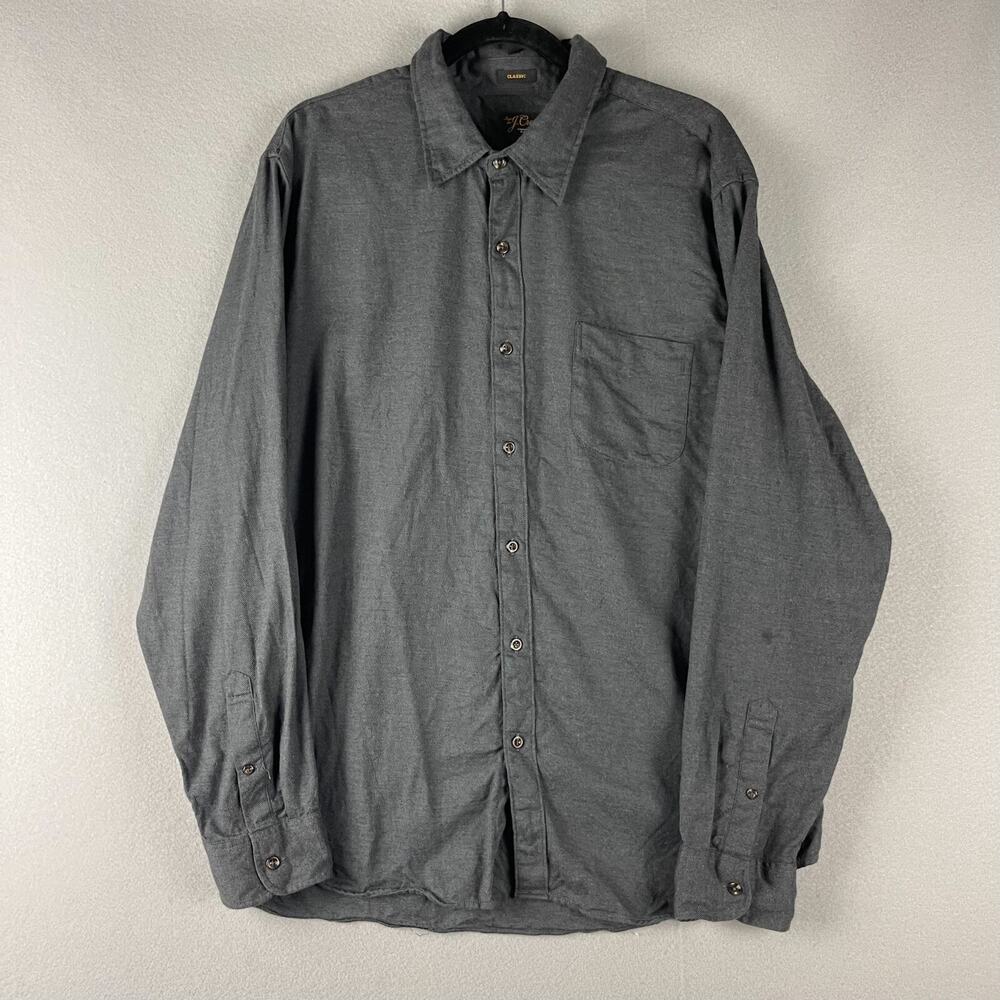 J Crew Cashmere Blend Shirt Mens XL Gray Cotton Long Sleeve Button Up Classic